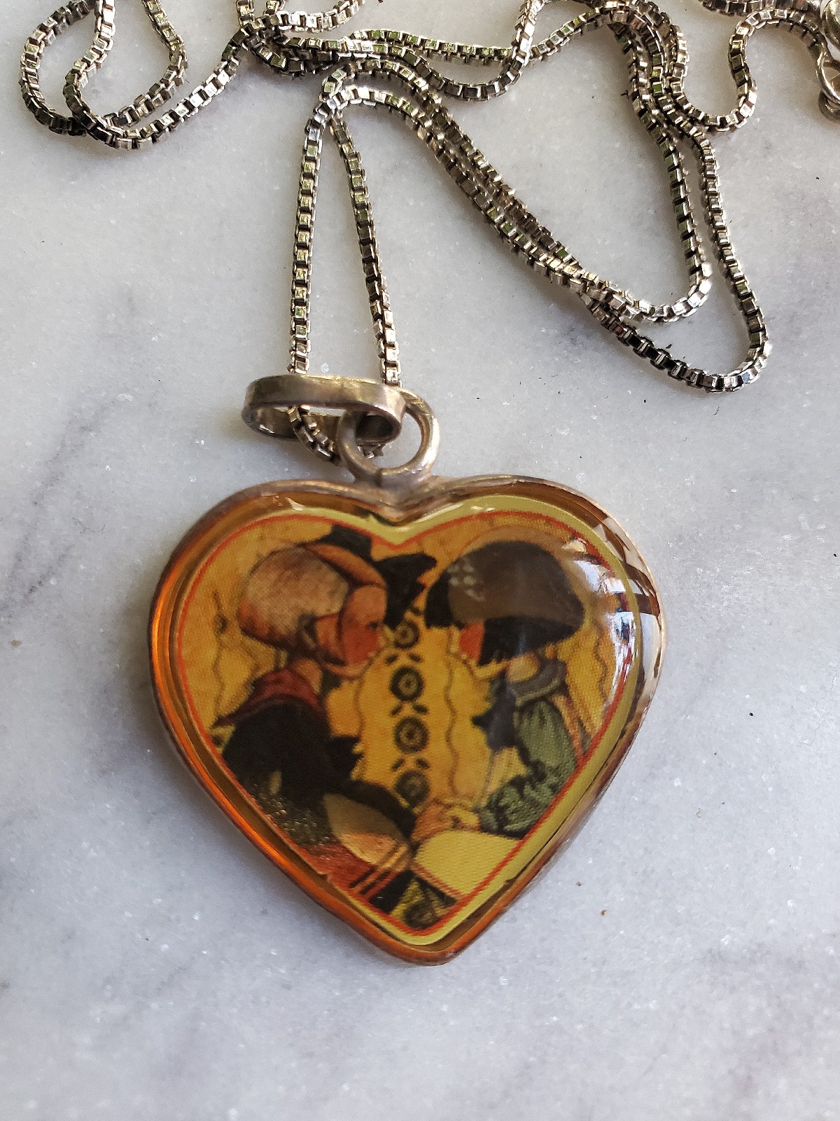 RARE Vintage Two Girls Girlfriends Meinke Sterling Silver Heart Pendant Necklace