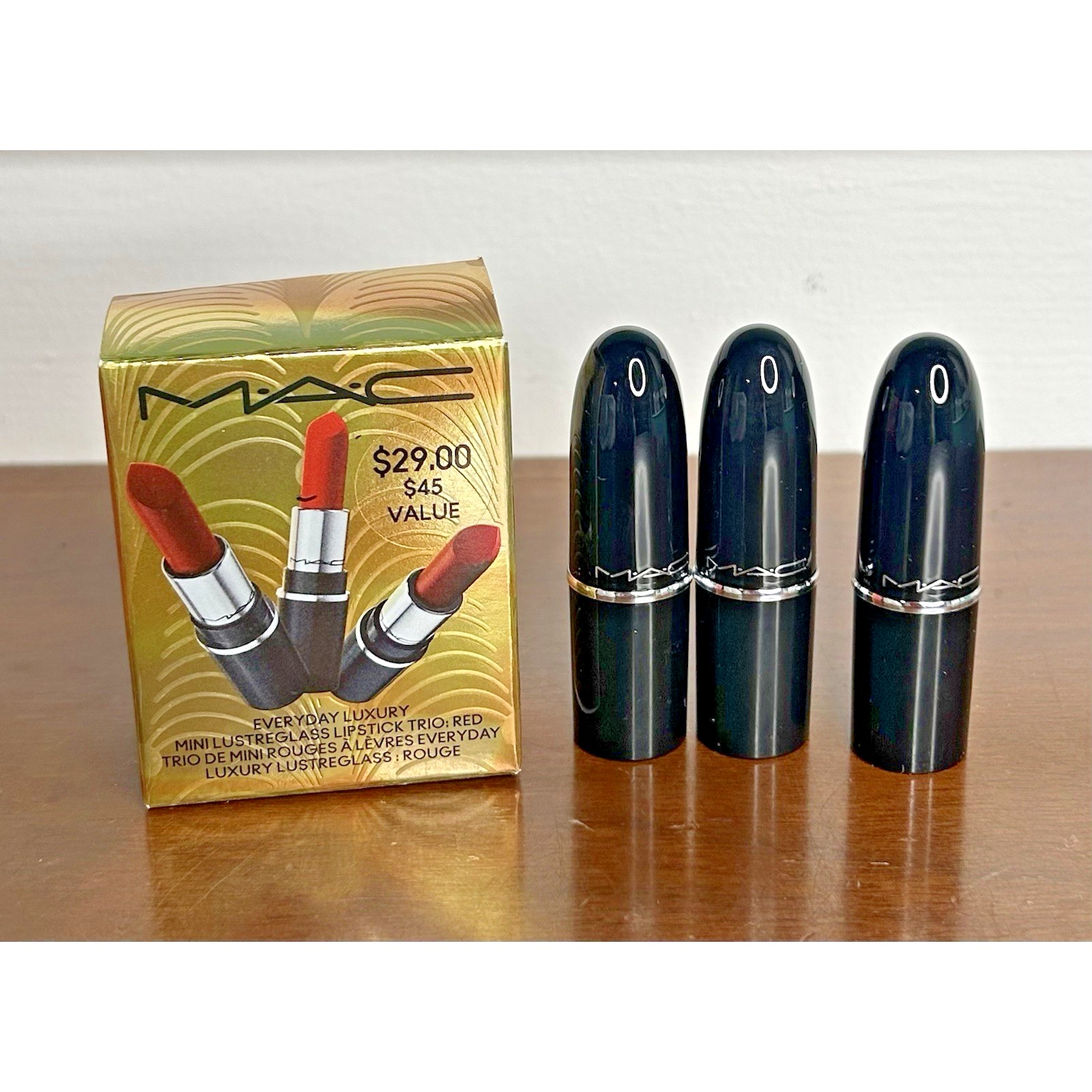 NEW MAC Everyday Luxury Mini Lustreglass Lipstick Set: RED 3 pc