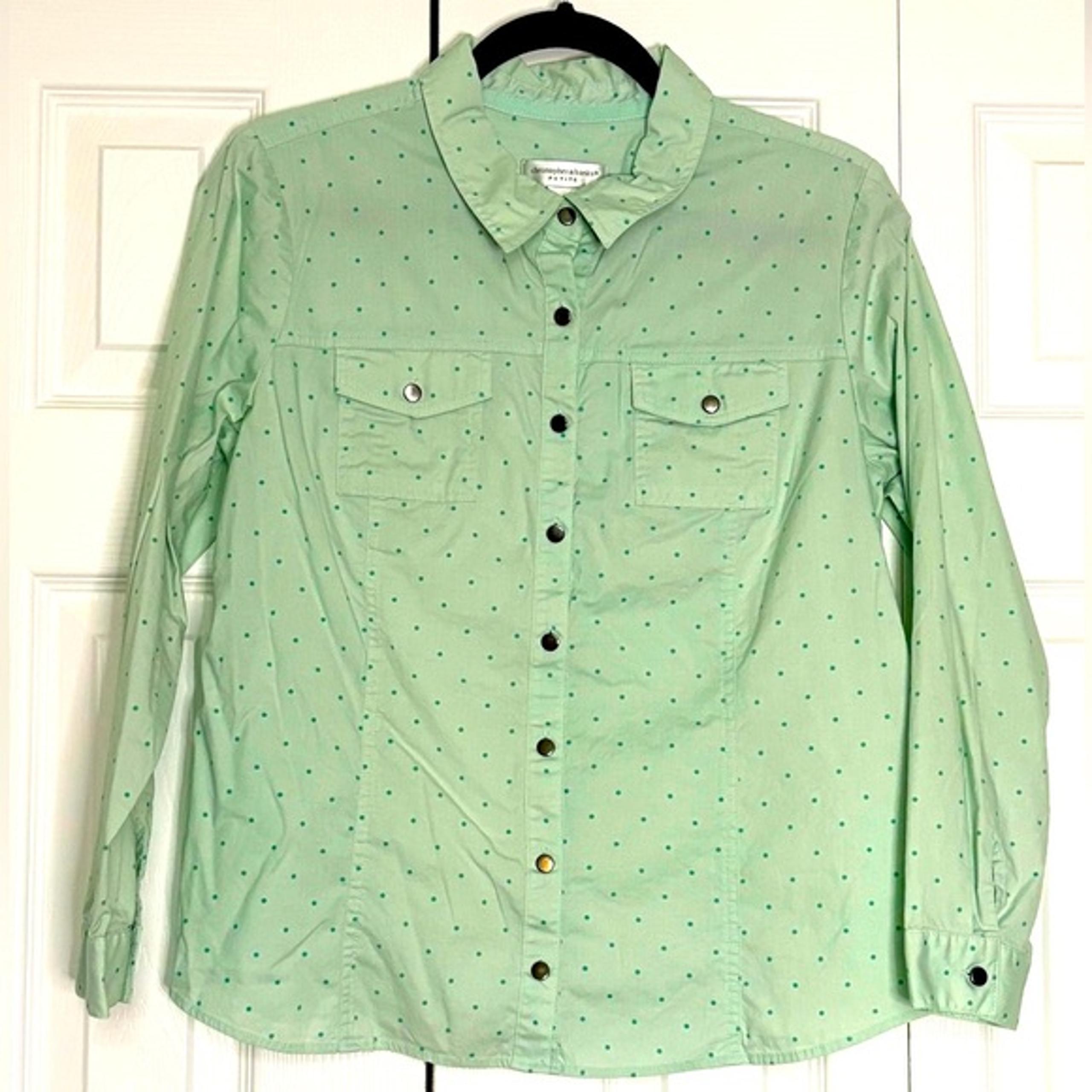 Christopher & Banks Light Green Polka Dot Long Sleeve Button Down Shirt Size P/M
