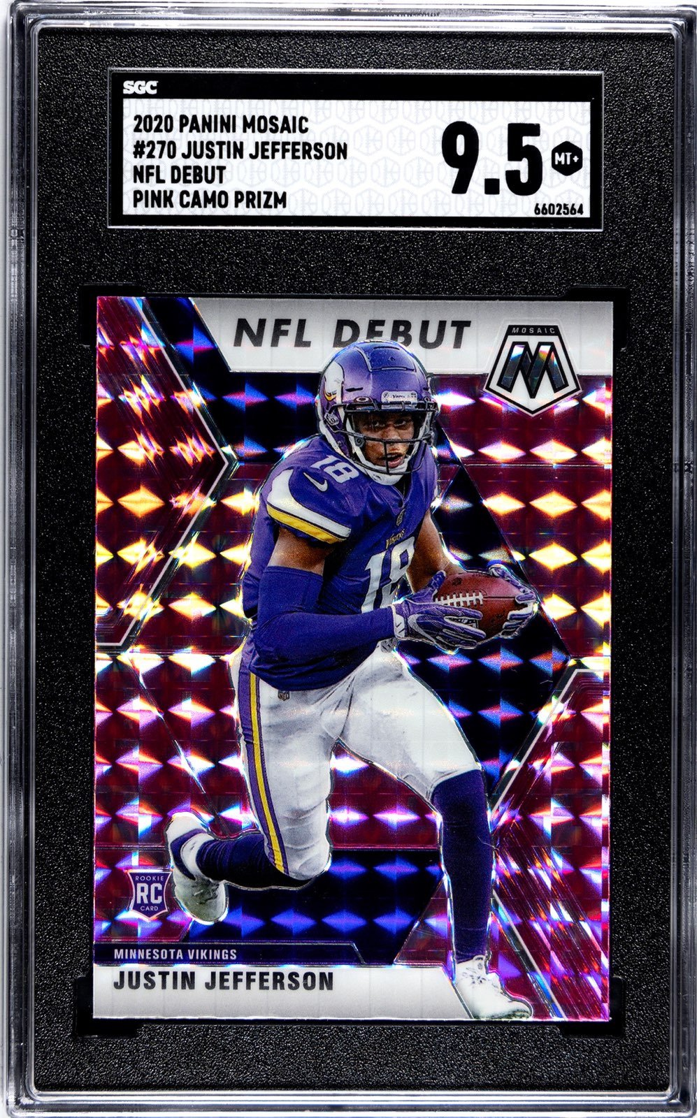 2020 Panini Mosaic 270 Justin Jefferson NFL Debut Pink Camo rizm SGC 9.5