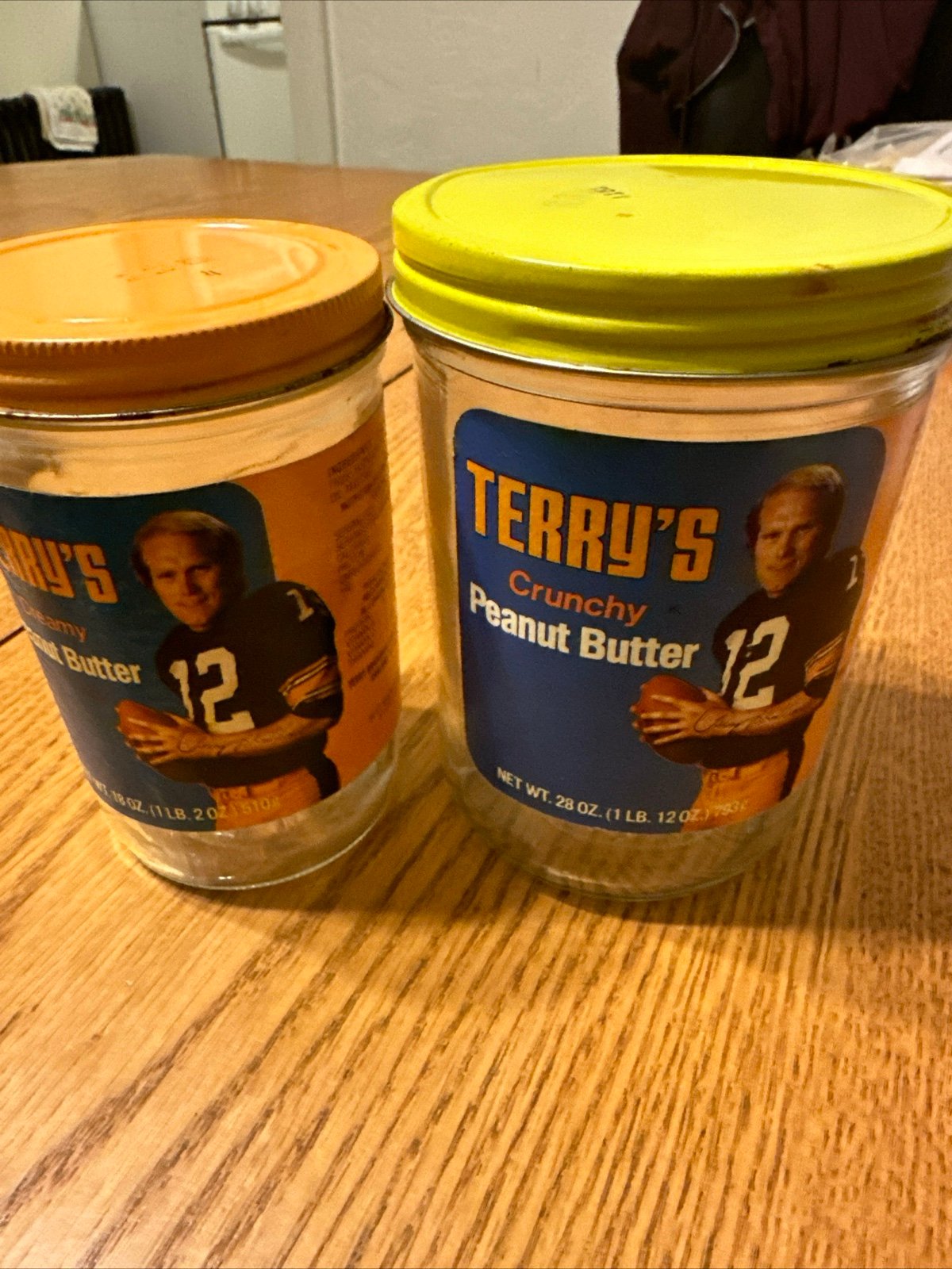 Terry Bradshaw Crunchy Peanut Butter Jar-Rare 128 Oz green Lid STEELERS NFL