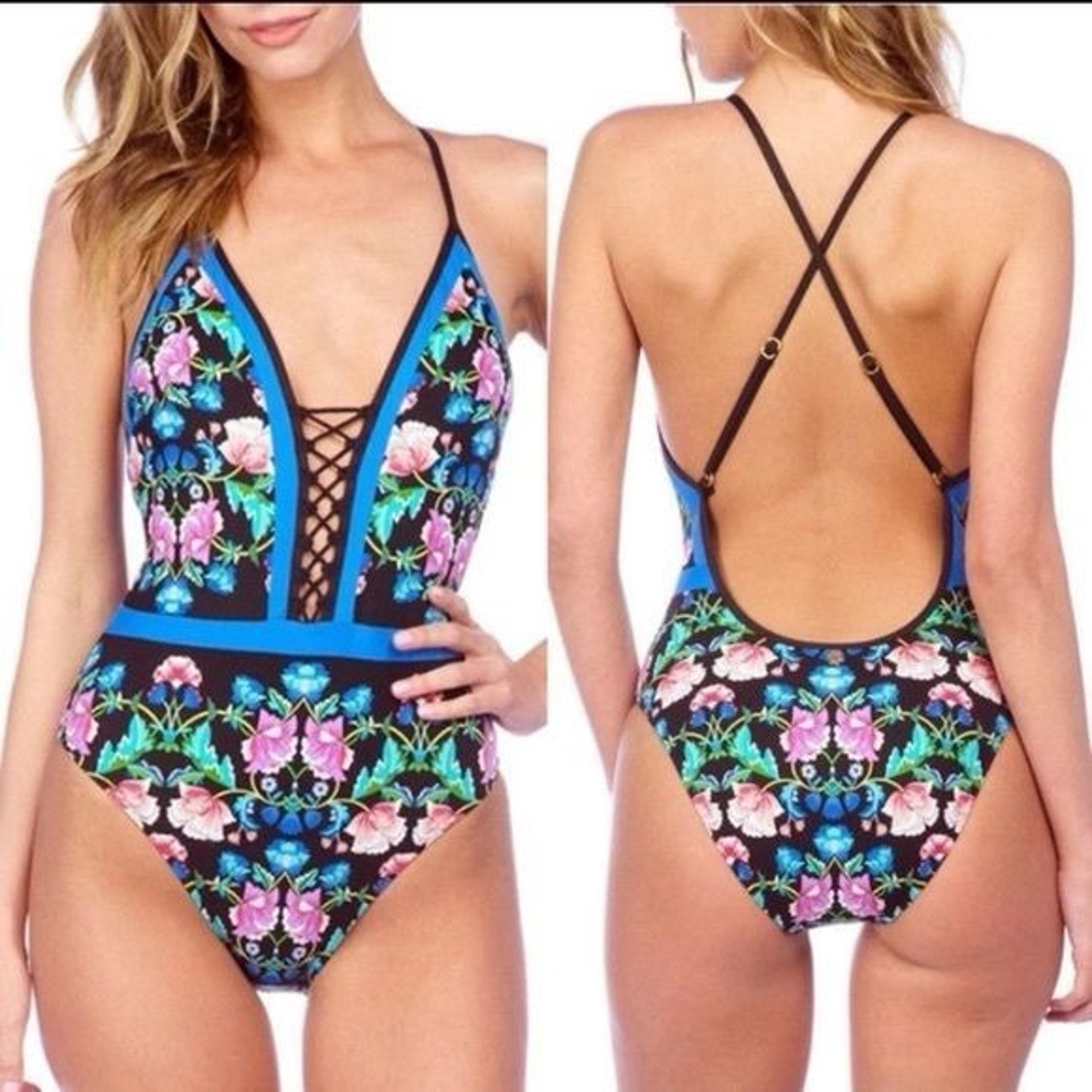Nanette Lepore Damask Floral Print Goddess 1 Piece Mio Swimsuit Size Large
