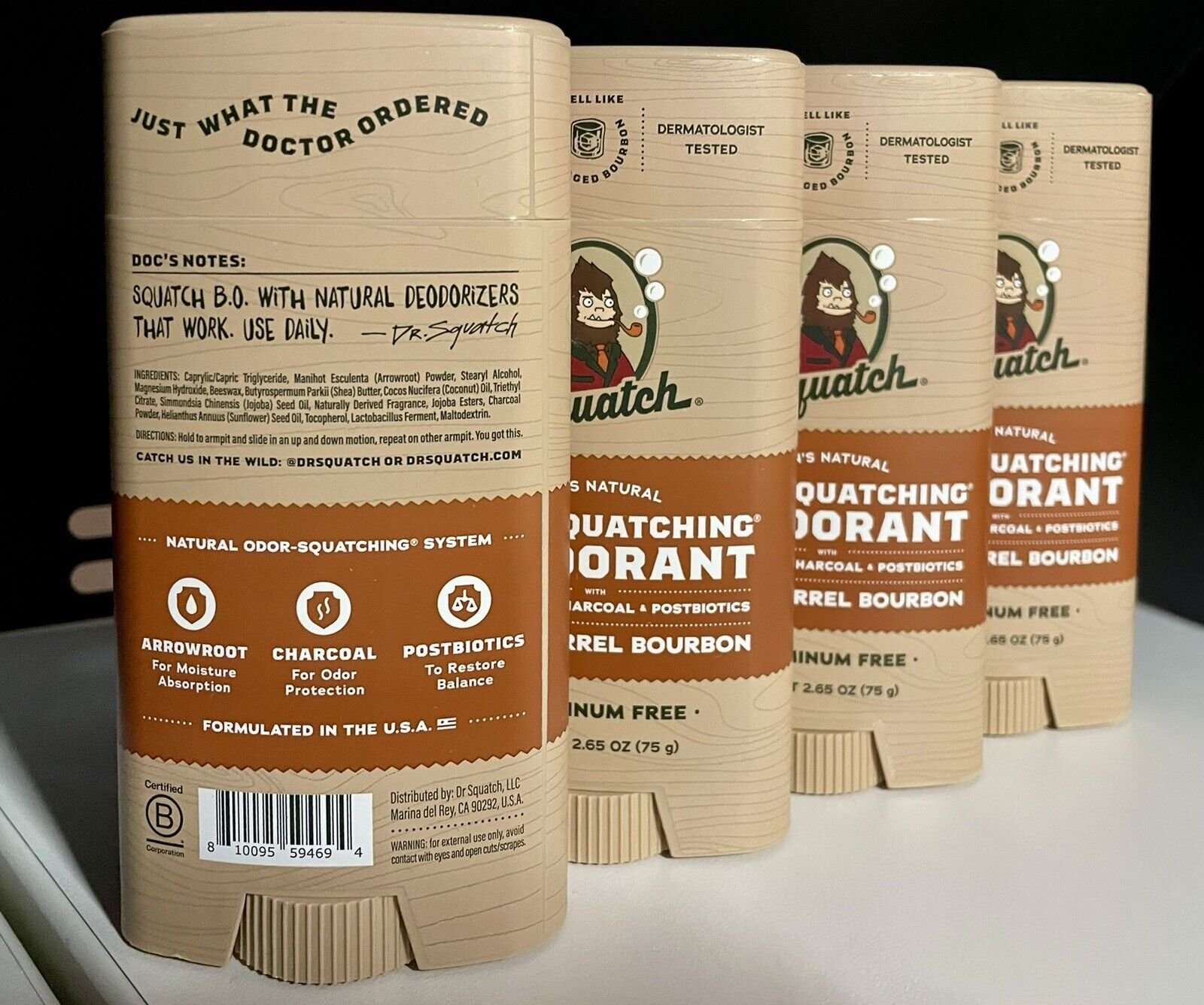 Dr SQUATCH Deodorant Wood Barrel Bourbon 8 Pack!! 60+FREE shipping(USA)! !