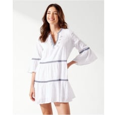 Tommy Bahama Cotton Clip Embroidered Coverup Dress White Blue XS