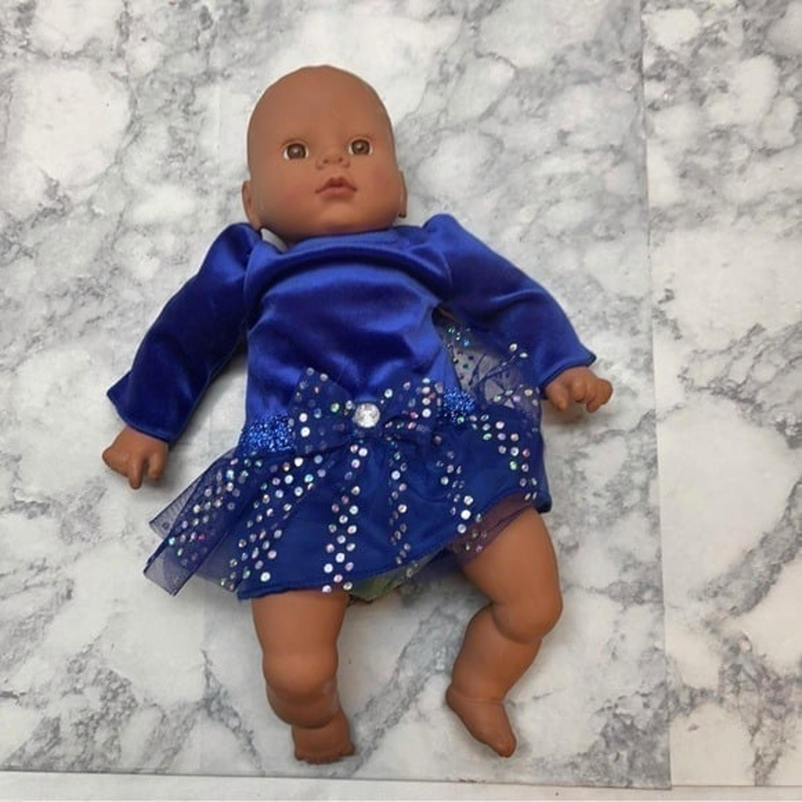 1986 cititoys vintage African American plastic baby doll toy 13 in w blue outfit