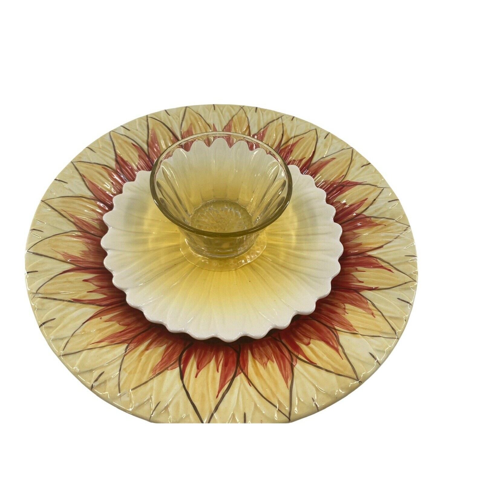 Garden Yellow Red Daisy Tulip Flower Tiered Repurposed Suncatcher Yard Art