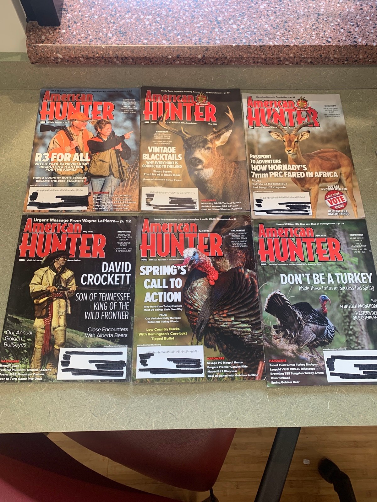 Lot American Hunter NRA magazines . 6 total great shape.
