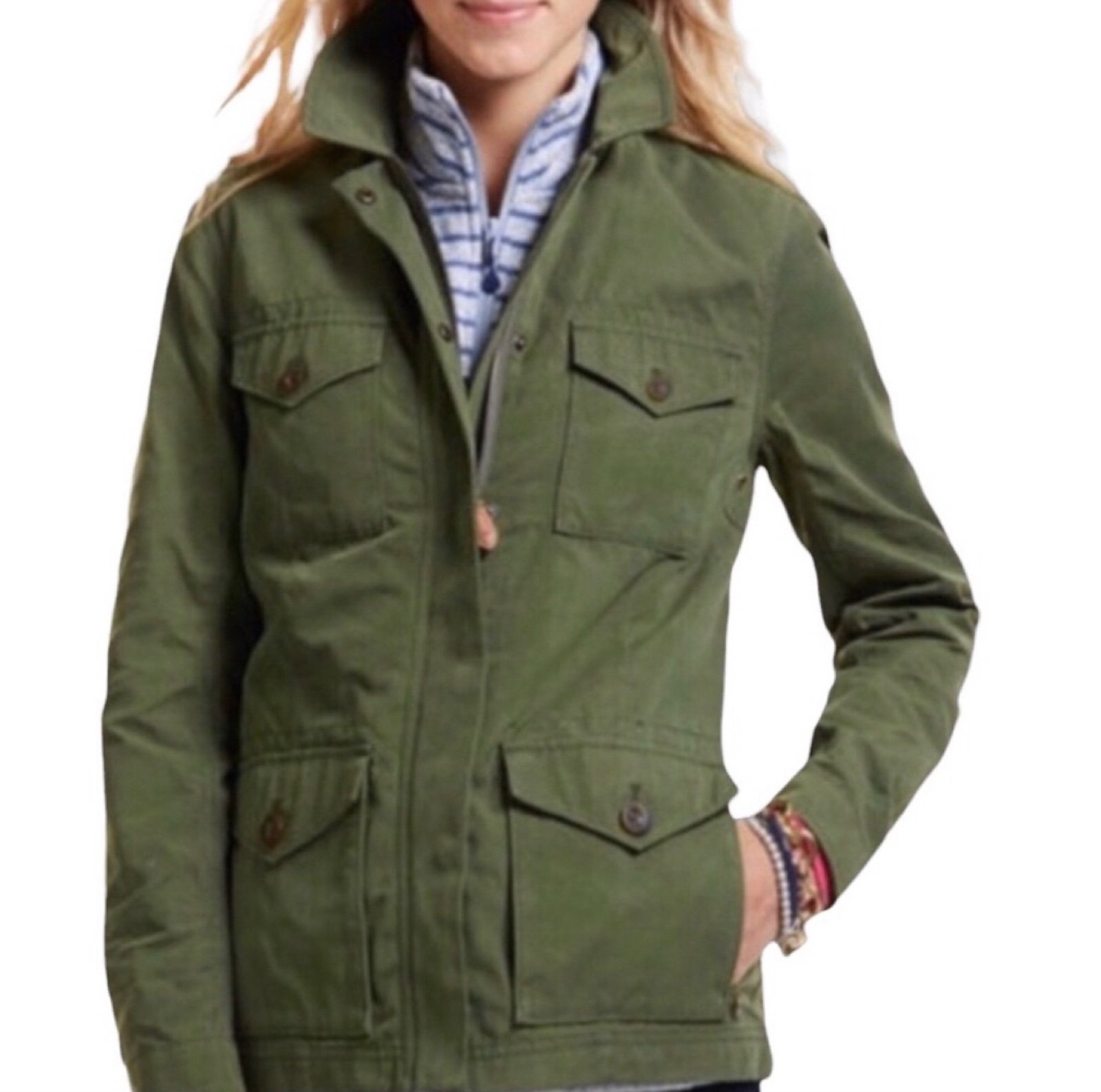 Vineyard Vines Waxed Cotton Parka Jacket Cypress Size Small Pre-Loved
