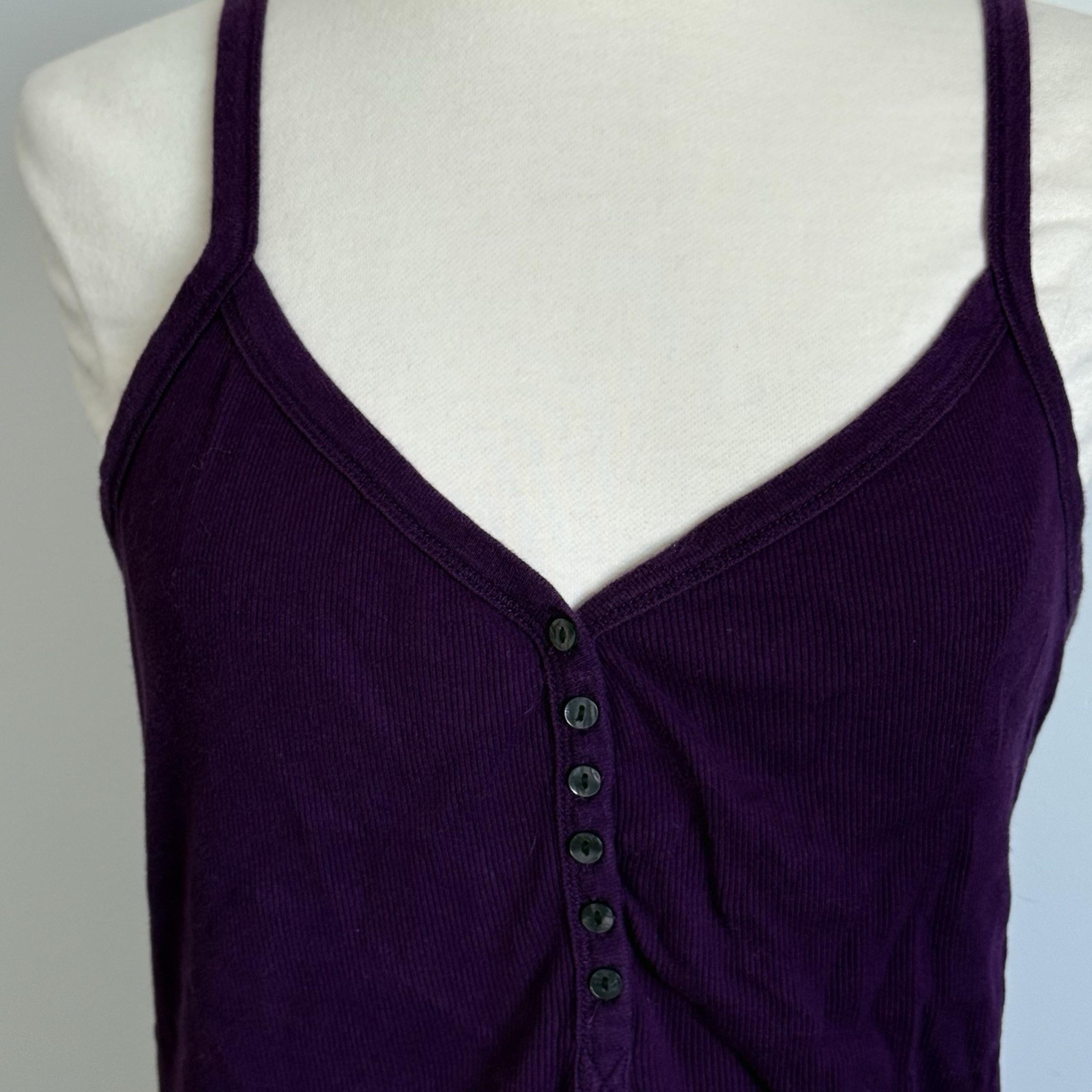 Y2K Old navy Purple Henley cami tank top Women Crochet Lace Trim Ribbed Sz XL