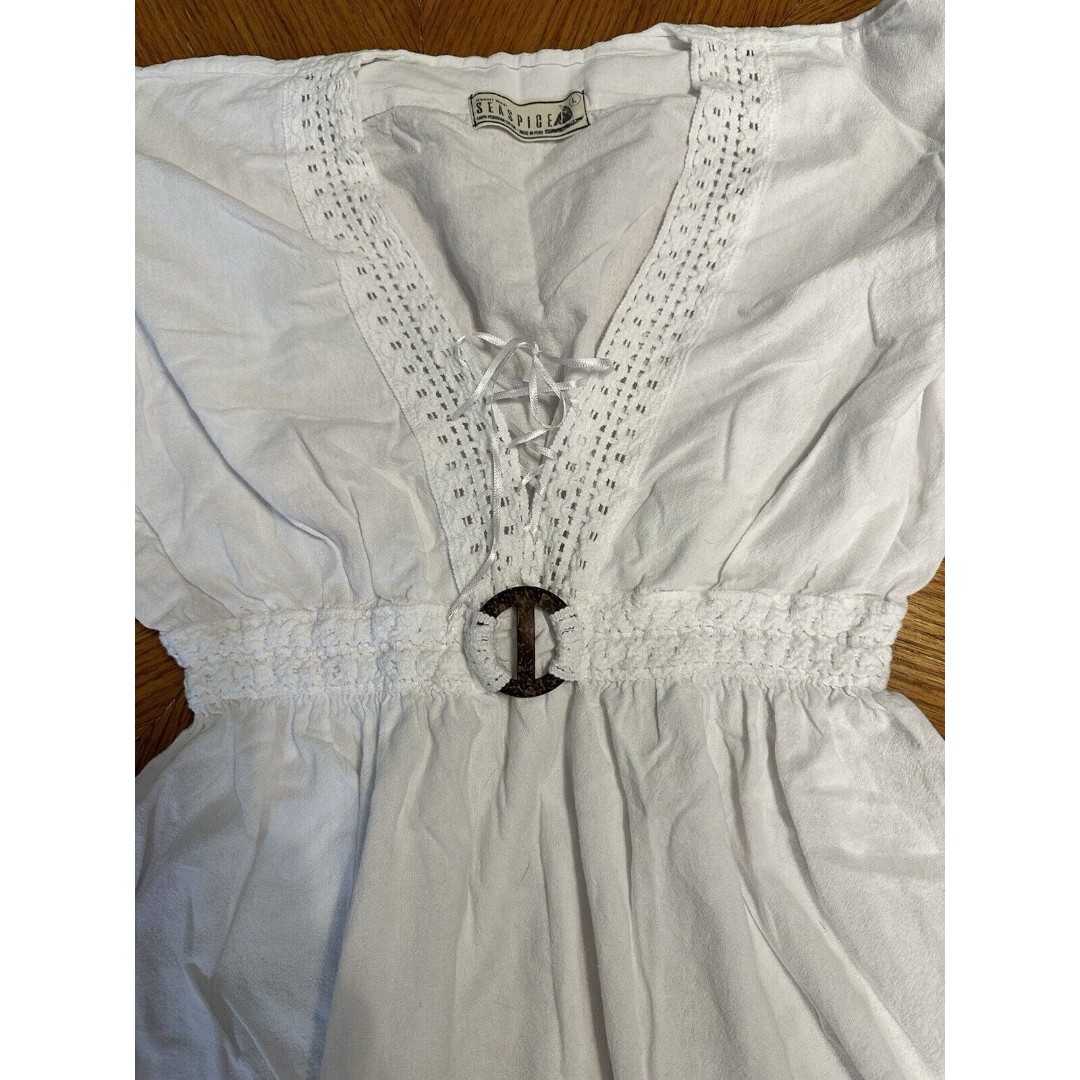 Seaspice Resort Wear Beach Swim Cover-Up Top Peruvian Cotton White Size Large