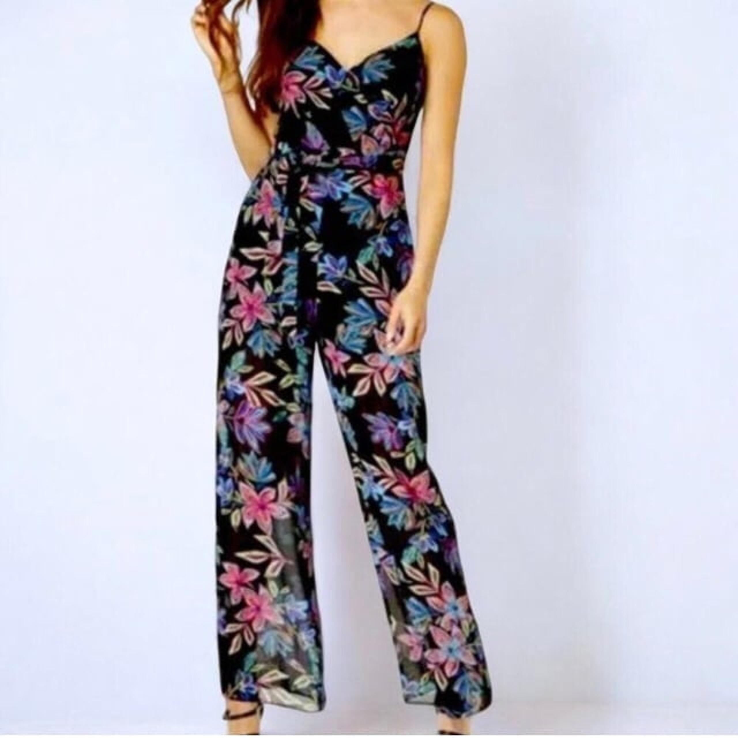 Guess Elena Black floral tropical one piece jumpsuit romper XS extra small 0 2