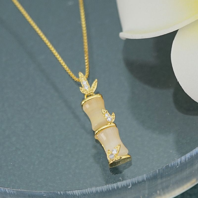 s925 sterling silver bamboo necklace women's chalcedony pendant bamboo niche col