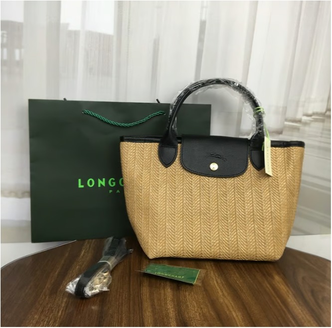 Longchamp new straw dumpling bag large capacity shoulder bag