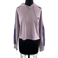 ADIDAS Purple Cotton Trefoil Logo Long Sleeve Pullover Cropped Hoodie Size M NEW