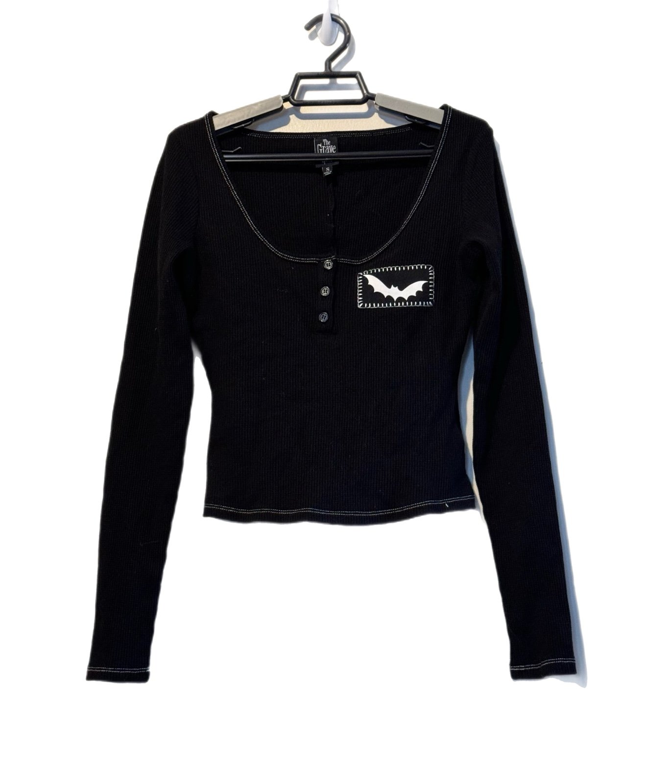 The Grave Girls Beware Boys Knit Top Sz S Black White Stitching Stretch NWOT
