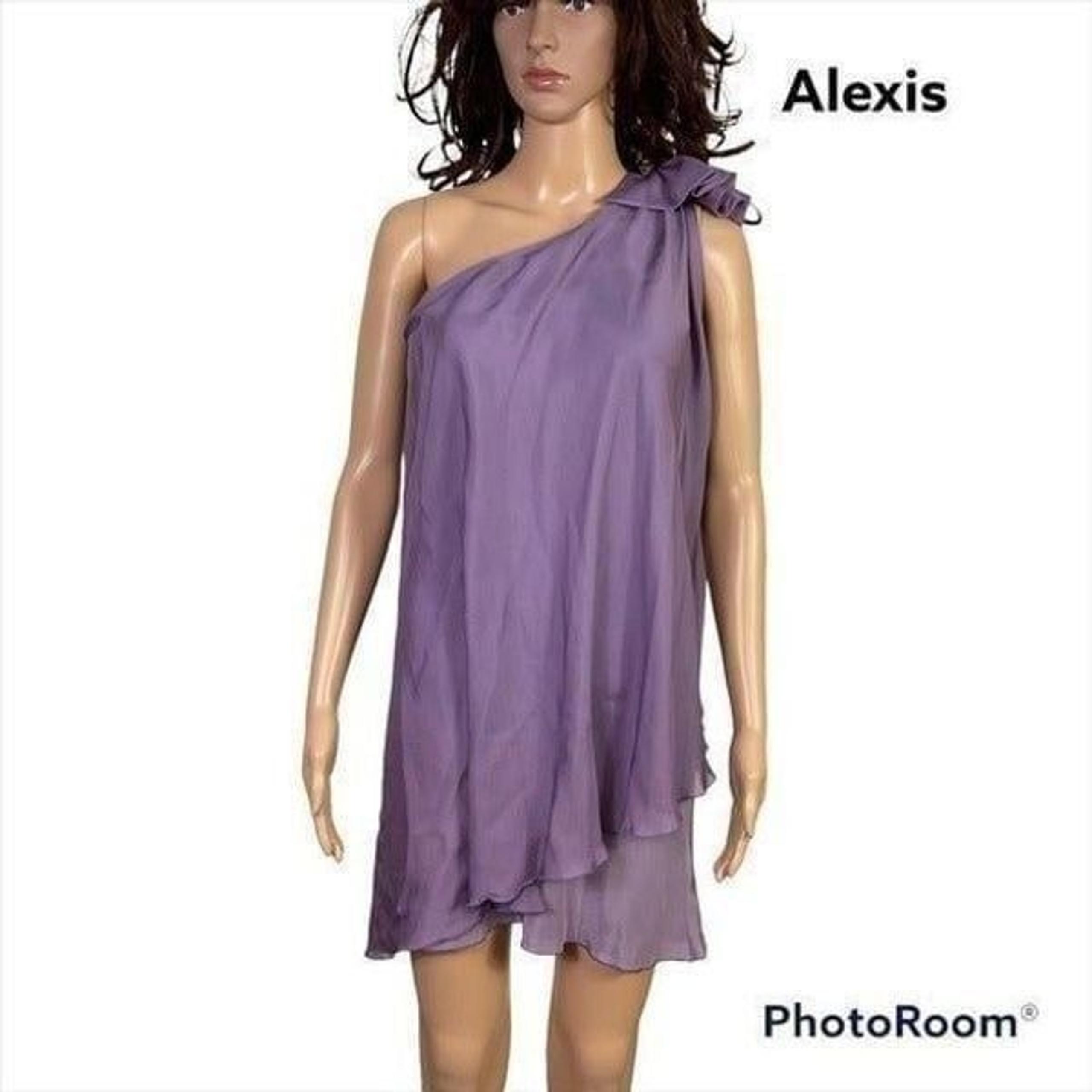 NEW Alexis purple 100% silk one shoulder mini cocktail dress XS