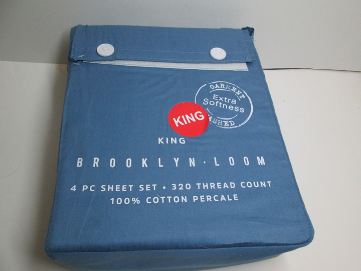 New Brooklyn Loom Cotton Percale Chambray Blue King Sheet set 320TC New