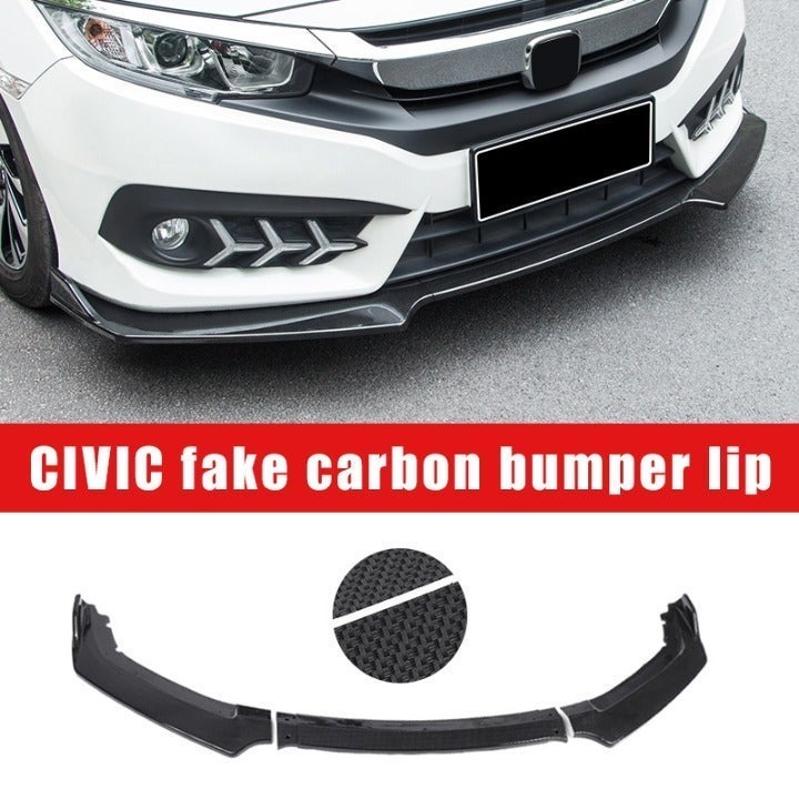 BRAND NEW 3PCS 2016-2021 Honda Civic ABS Front Lip Carbon Fiber Look Bumper Lip