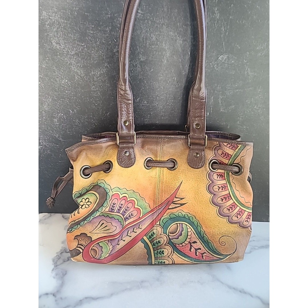 Anuschka Leaf Themed Handpainted Leather Bag