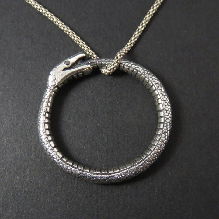 6.70 ct Snake Pendant with Black Diamond Eyes - Sterling Silver Serpent Pendant