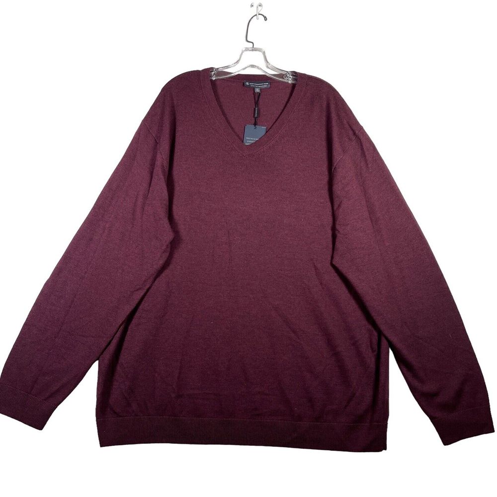 Hart Schaffner Marx Sweater Mens 3XLT Burgandy V Neck Merino Wool Pullover NEW