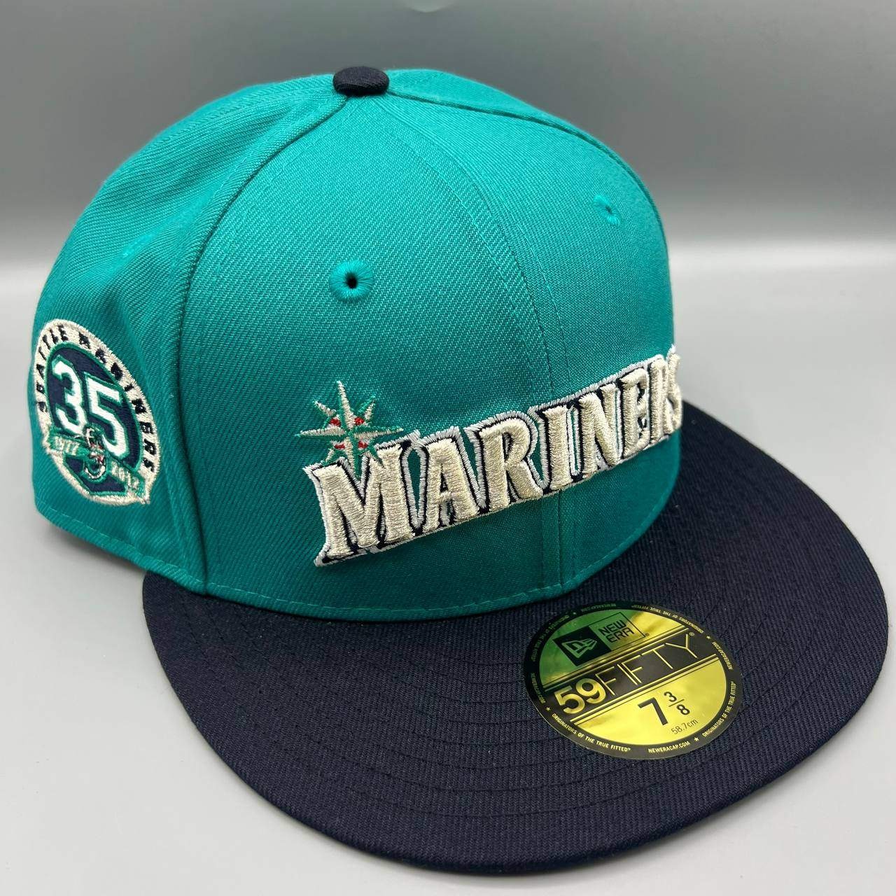 Seattle Mariners Hat Men 7 3/8 Blue Black 59Fifty New Era MLB Snap Back Cap New
