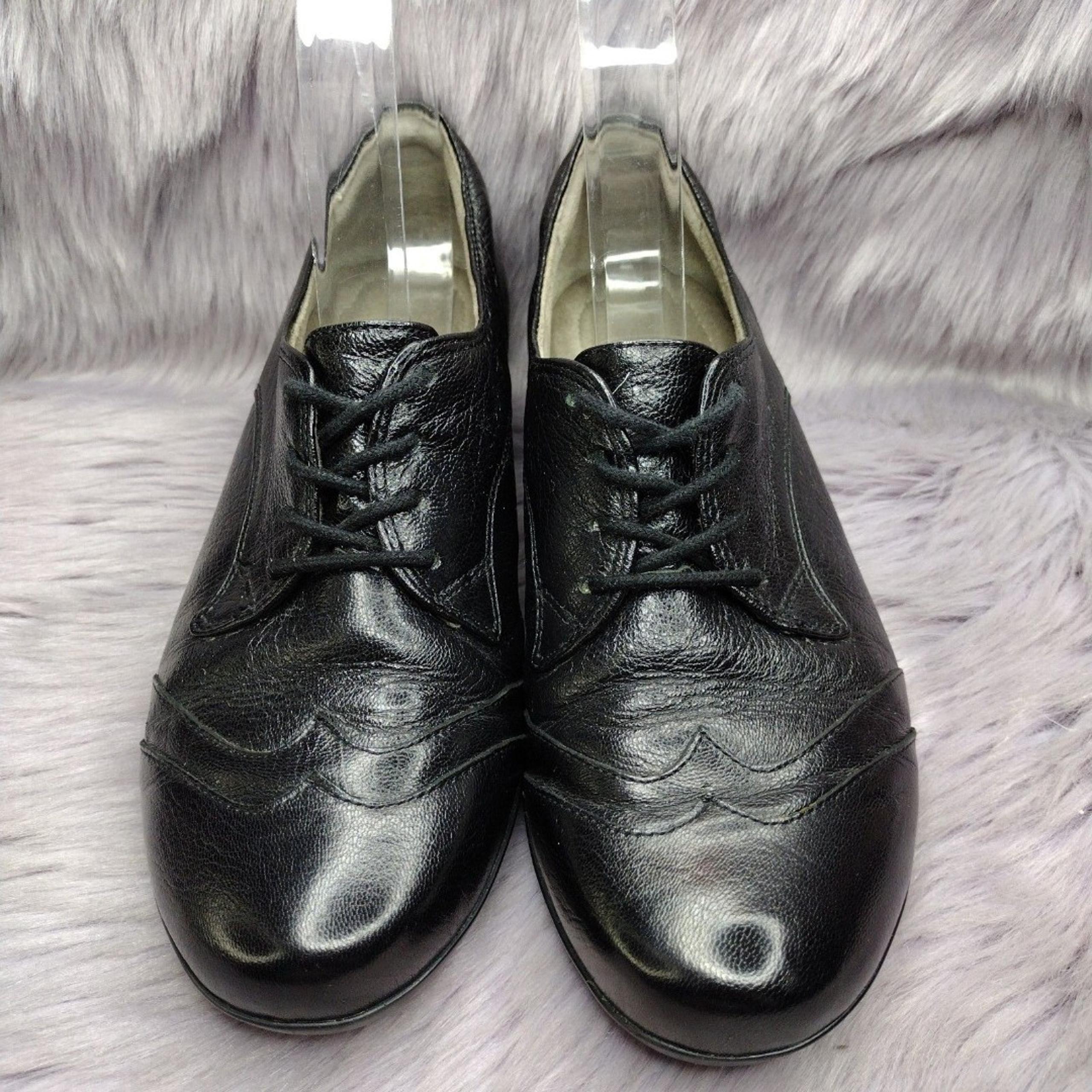 Naturalizer Womens Oxford Black Laced Pumps Sz 7 Leather Heels Secretary