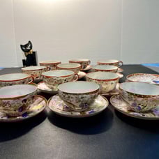 Kutani Vintage 1950s Hand Painted Geisha Eggshell Bone China 12 Cups 15 Saucers