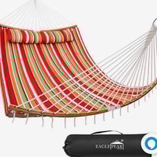Red Stripe Hammock Bamboo Wood