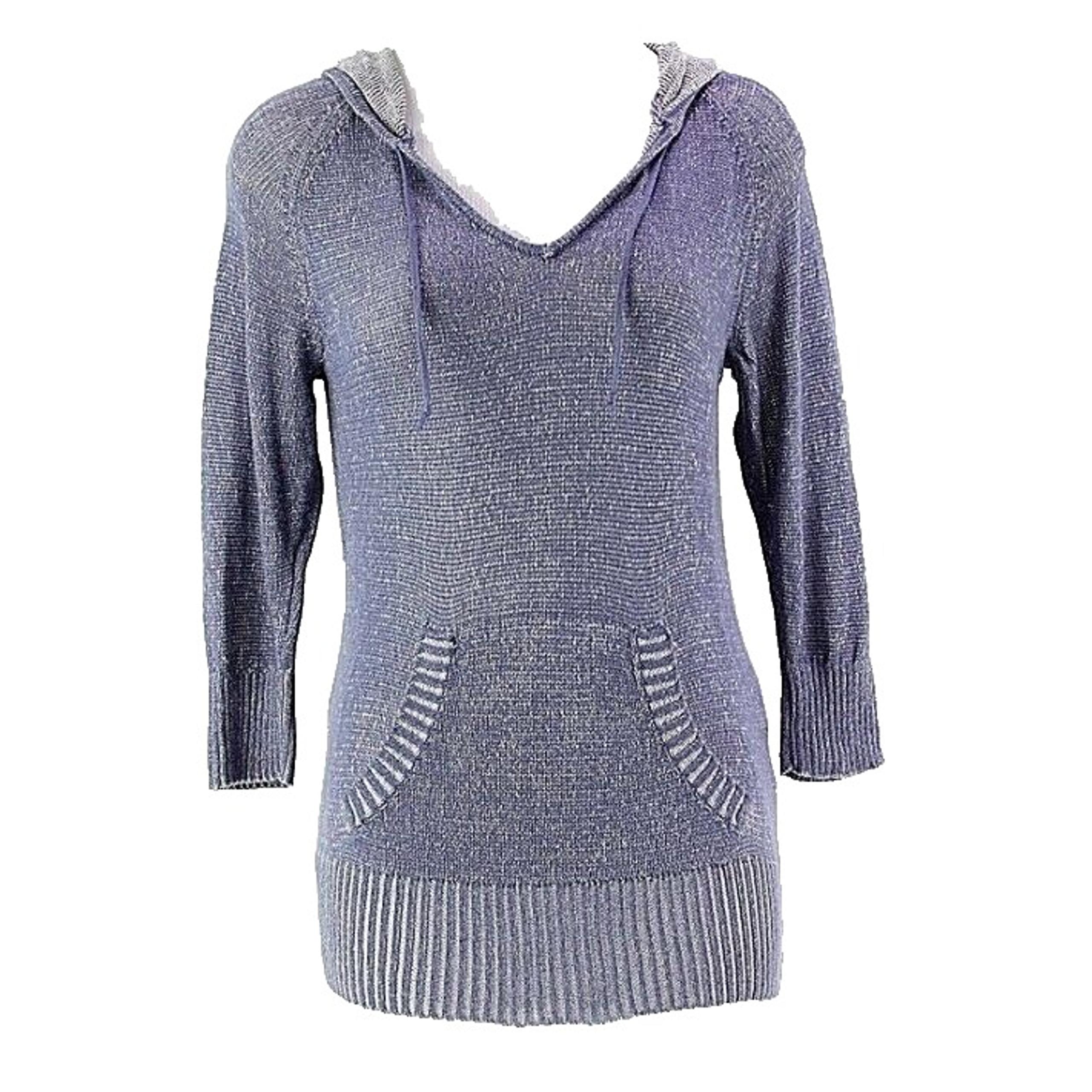 Levi's Sz S Heather Blue Cream Front Pocket Cotton Knit Hooded Sweater