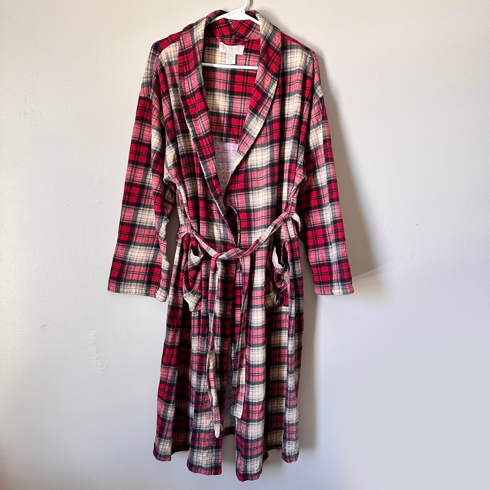 Vintage Victorias Secret Gold Label Flannel Robe Womens SMALL Heavyweight Plaid