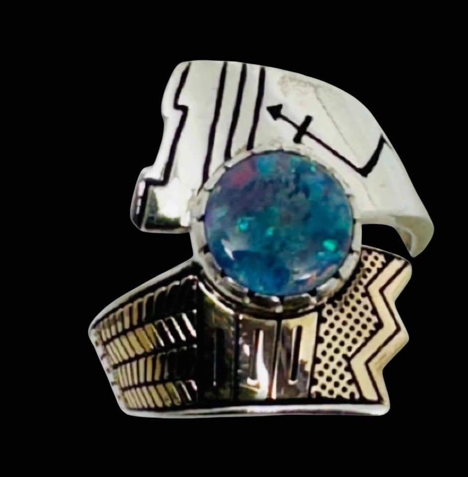 Vintage Carolyn Pollack and RMT SZ 8 Sterling and 14K Gold Opal Ring - Native AM