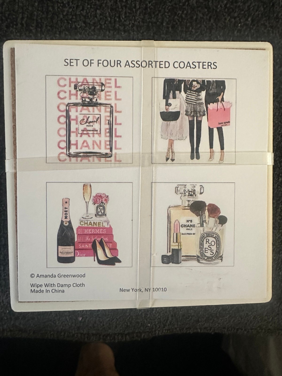 New Amanda Greenwood Chanel Fashion Set Of 4 Coasters