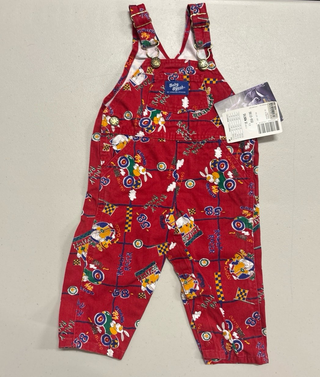 NWT Vintage Oshkosh Baby b’gosh Rally Racer Car Overalls 18M
