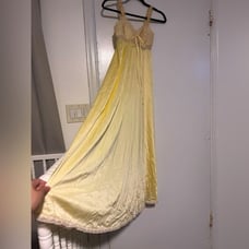 70s butter yellow and cream floral lace slip dress cottagecore fairy vintage