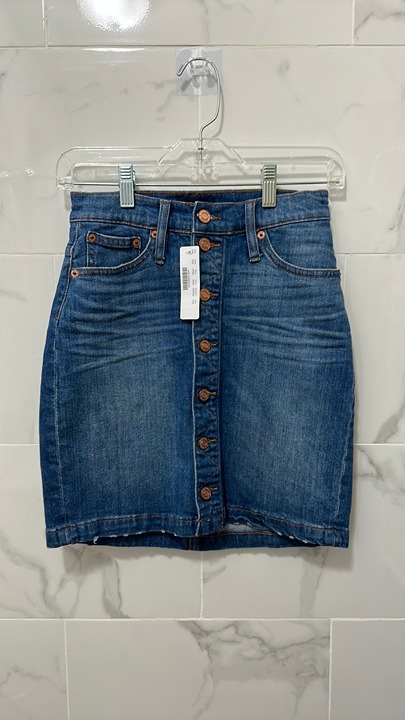 Button front high waist denim skirt