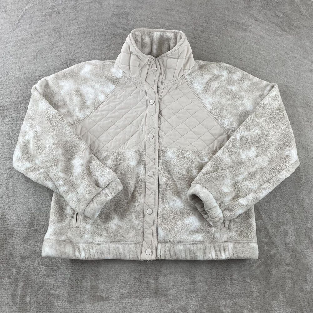 Abercrombie & Fitch Jacket Women Med White Grey Camo Button Up Mock Neck Fleece