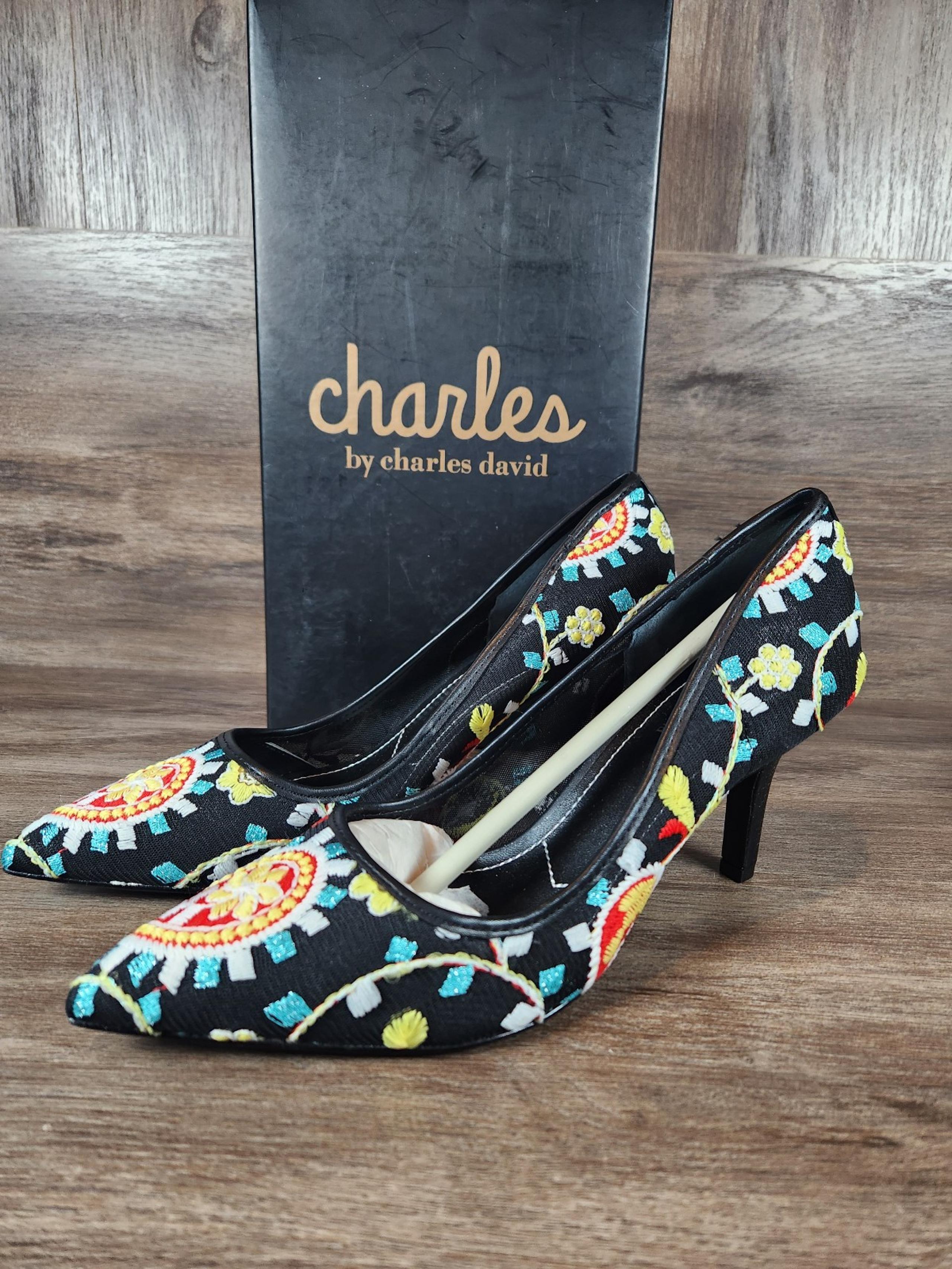 Charles By Charles David Sasha Embroidered Paisley Mesh 3" Heel Pointed Toe Sz 7