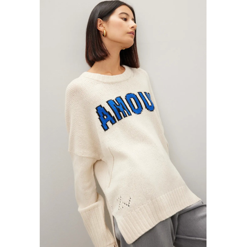 Zadig & Voltaire Sweater Womens Small White Malta Amour Knit Varsity Wool
