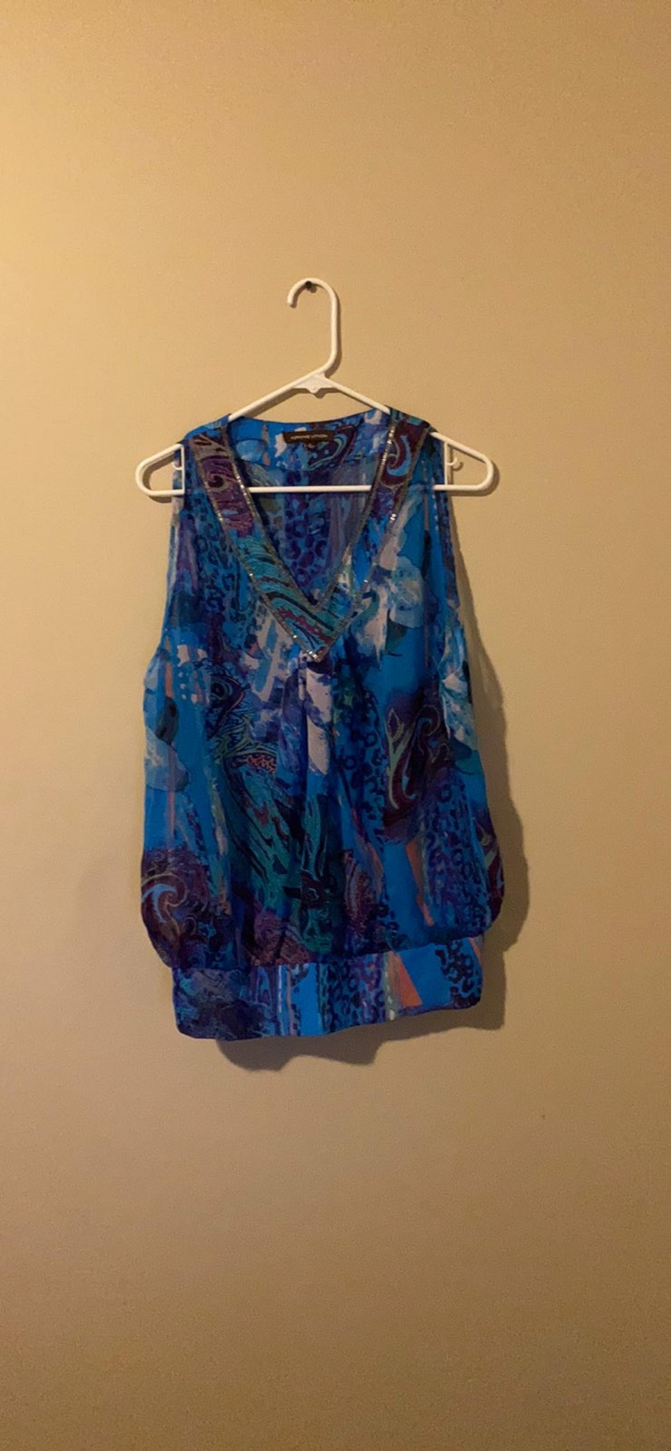 Sheer v neck tank bold tropical prints s