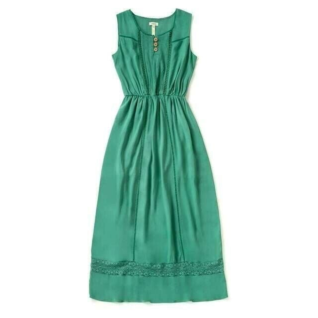 Matilda Jane DOWN IN THE VALLEY Maxi Dress Green Lace Sleeveless Women L NWT
