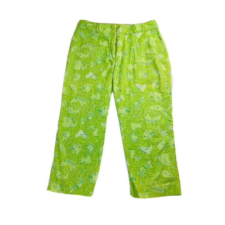 Vintage Lilly Pulitzer Zoo Animal Print Cropped Cotton Capri Pants Womens 14