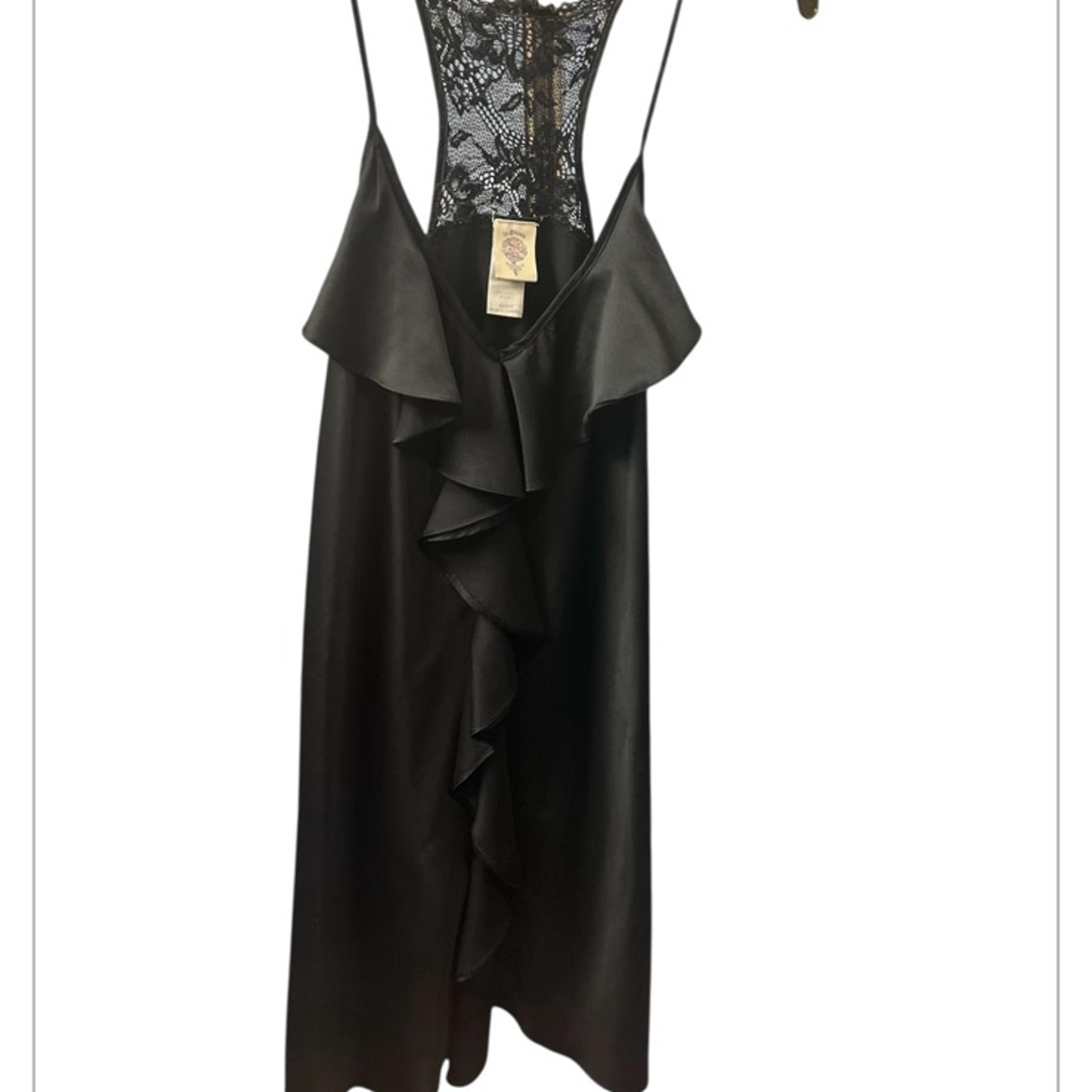 In Bloom By Jonquil black satin & lace Ruffle women’s nightgown chemise