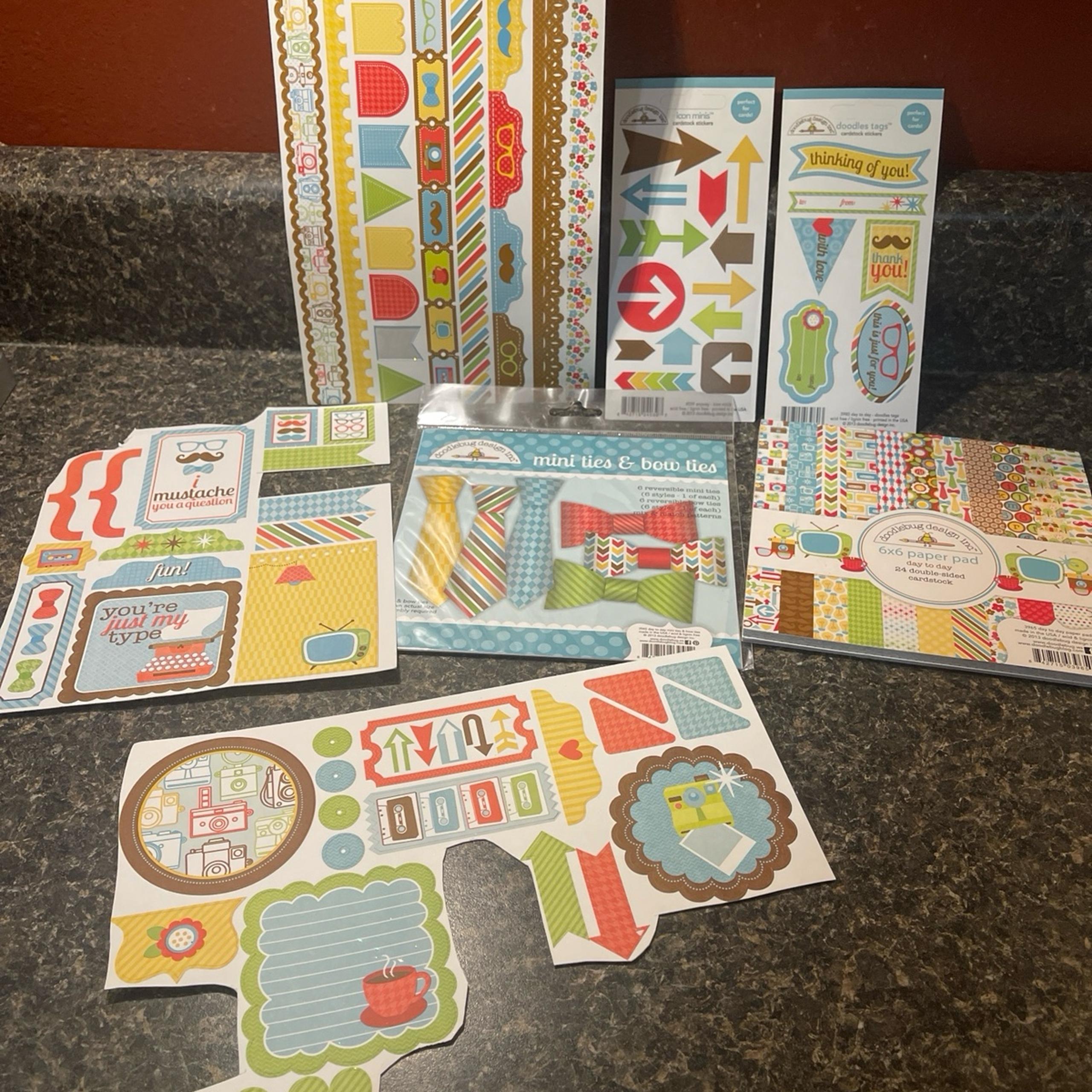 Doodlebug Design Day to Day collection lot cardstock stickers mini ties
