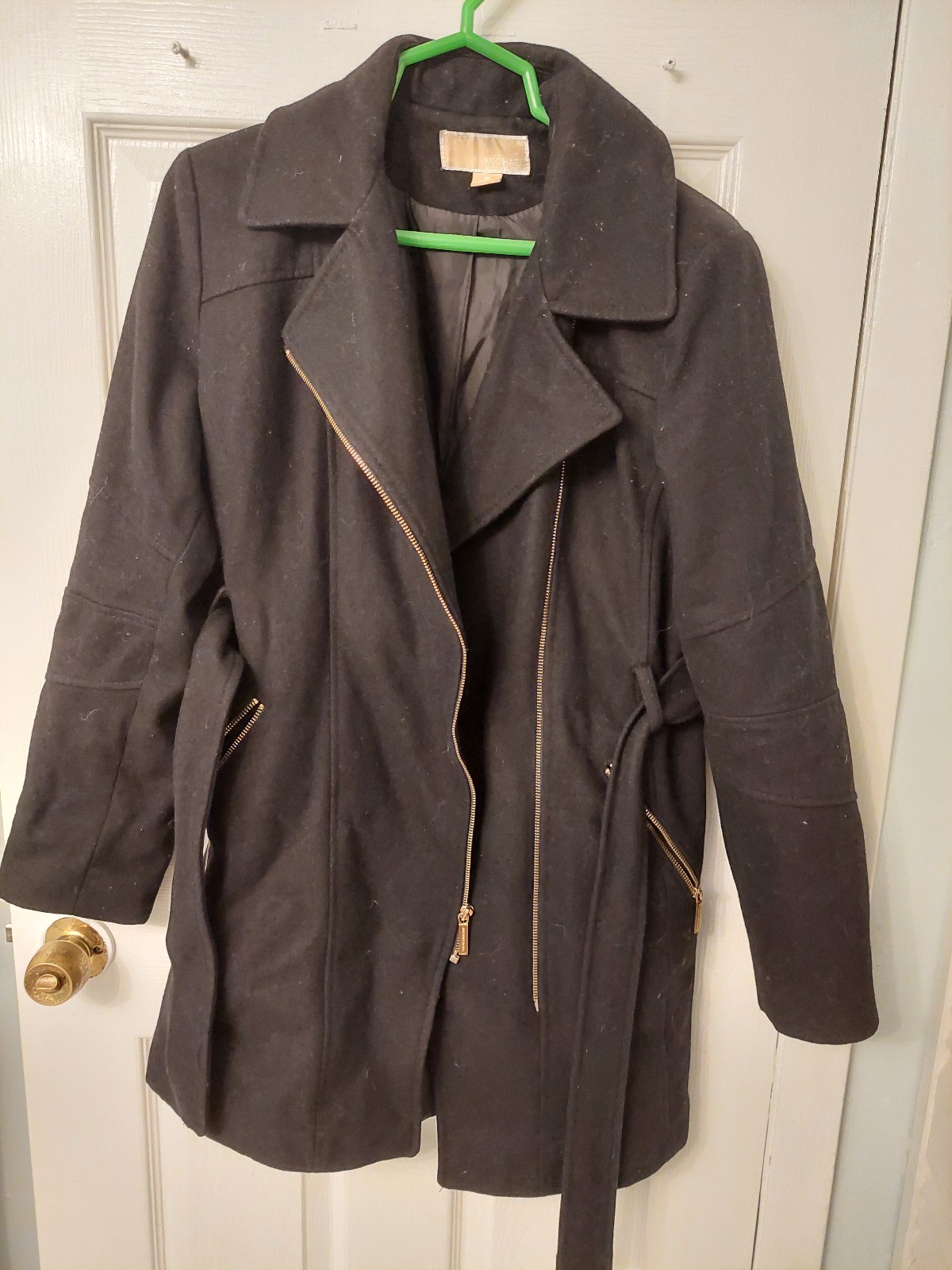 Michael kors black wool perka coat with zipper