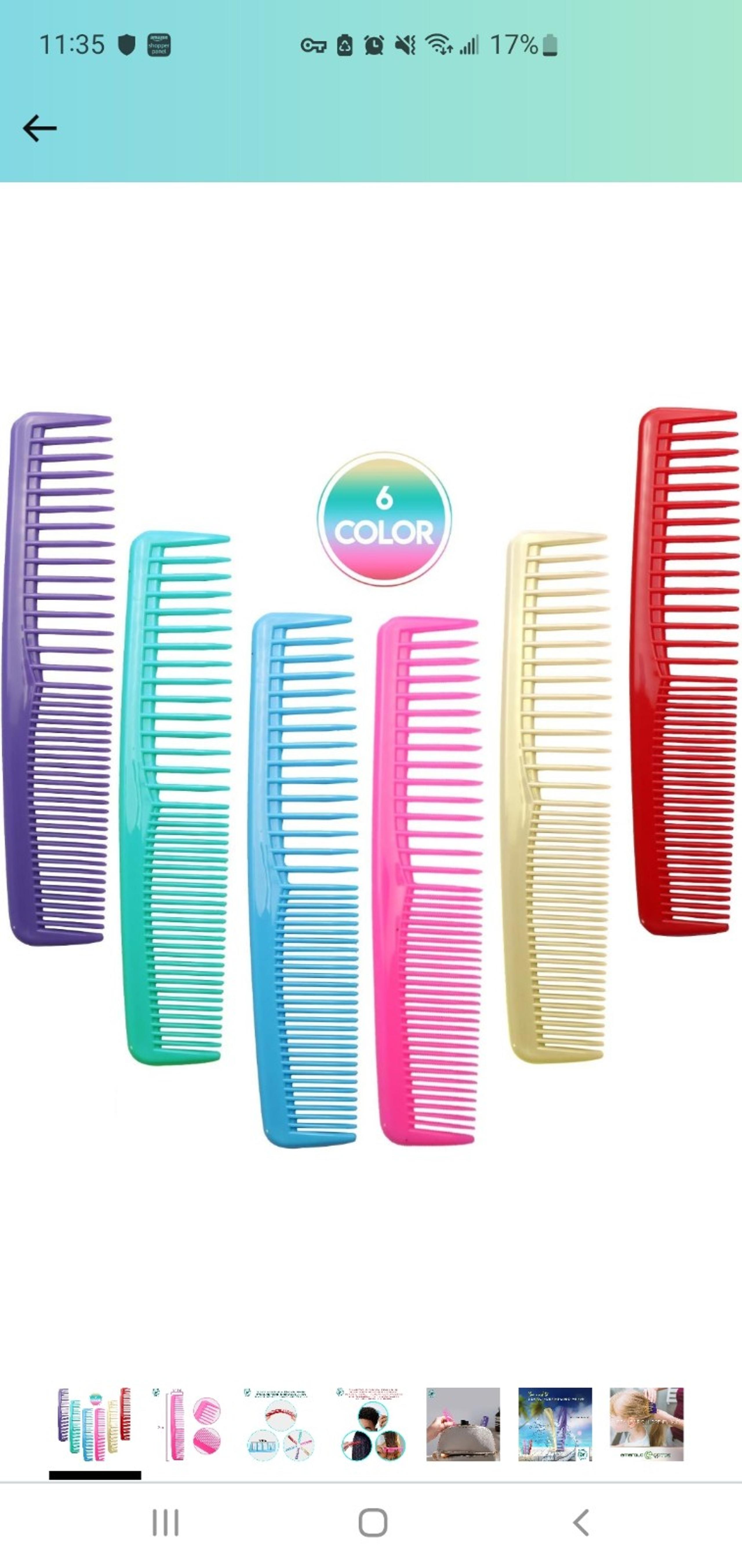 Colorful Hair Comb Set 6 Colors in Pack, Hair Combs For Women and Men and Kids,