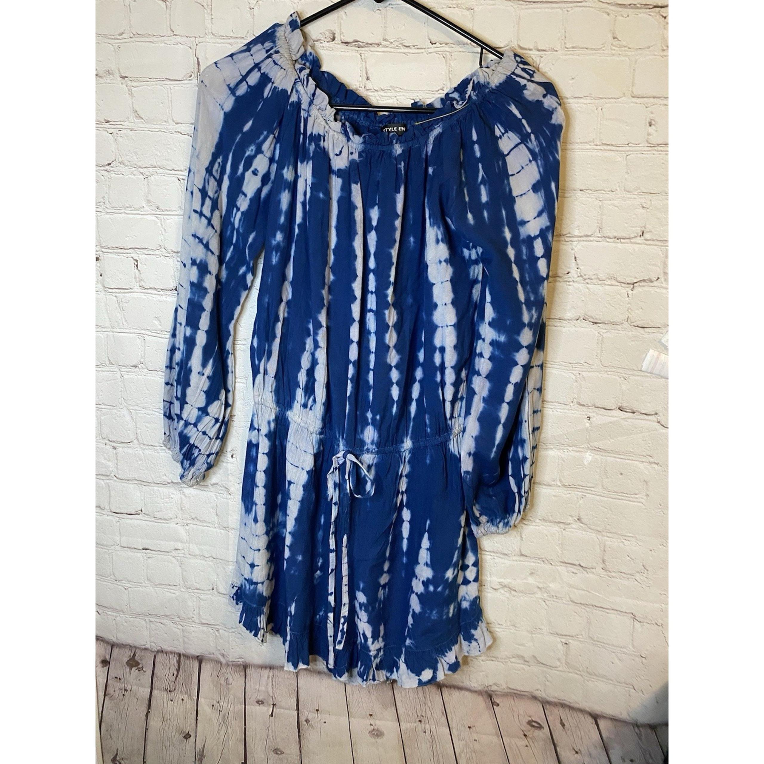Style Envy Women's Short Jumpsuit Blue Tie Dye Large