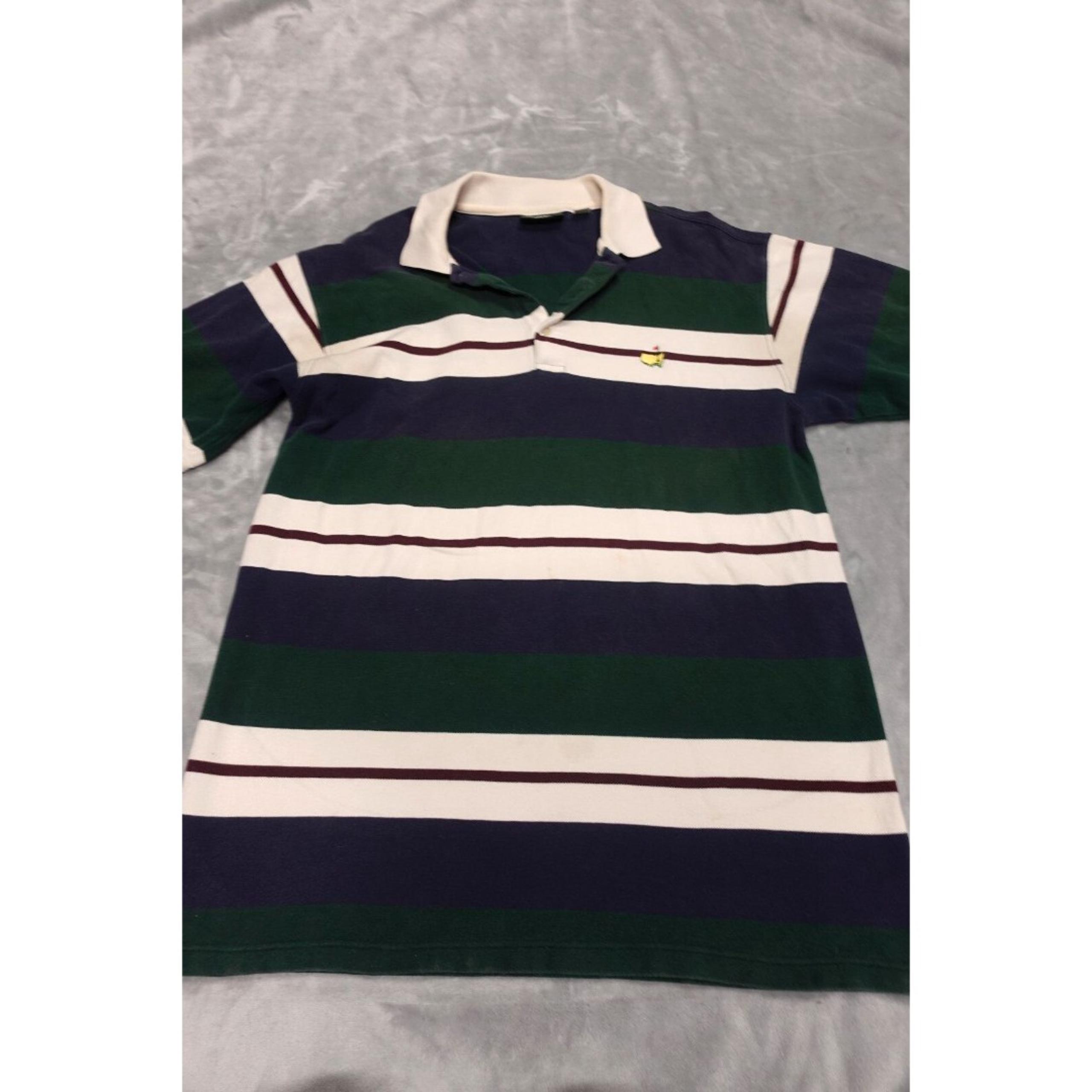 Masters Collection Men L Short Sleeve Golf Polo Casual Shirt Green Stripe Button
