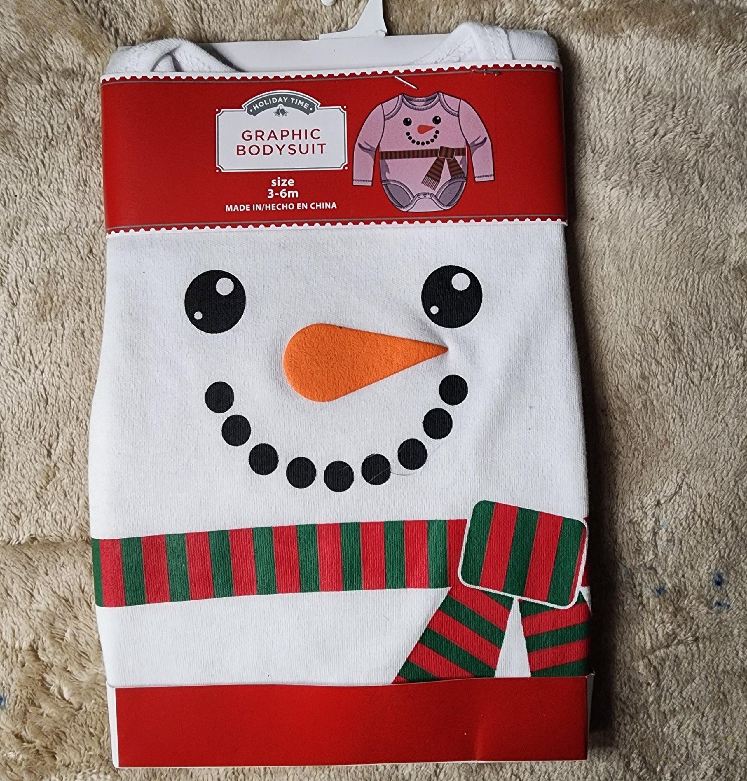 Graphic Bodysuit Frosty The Snowman Unisex LSvWhite 6-9 Months Holiday Time NIP