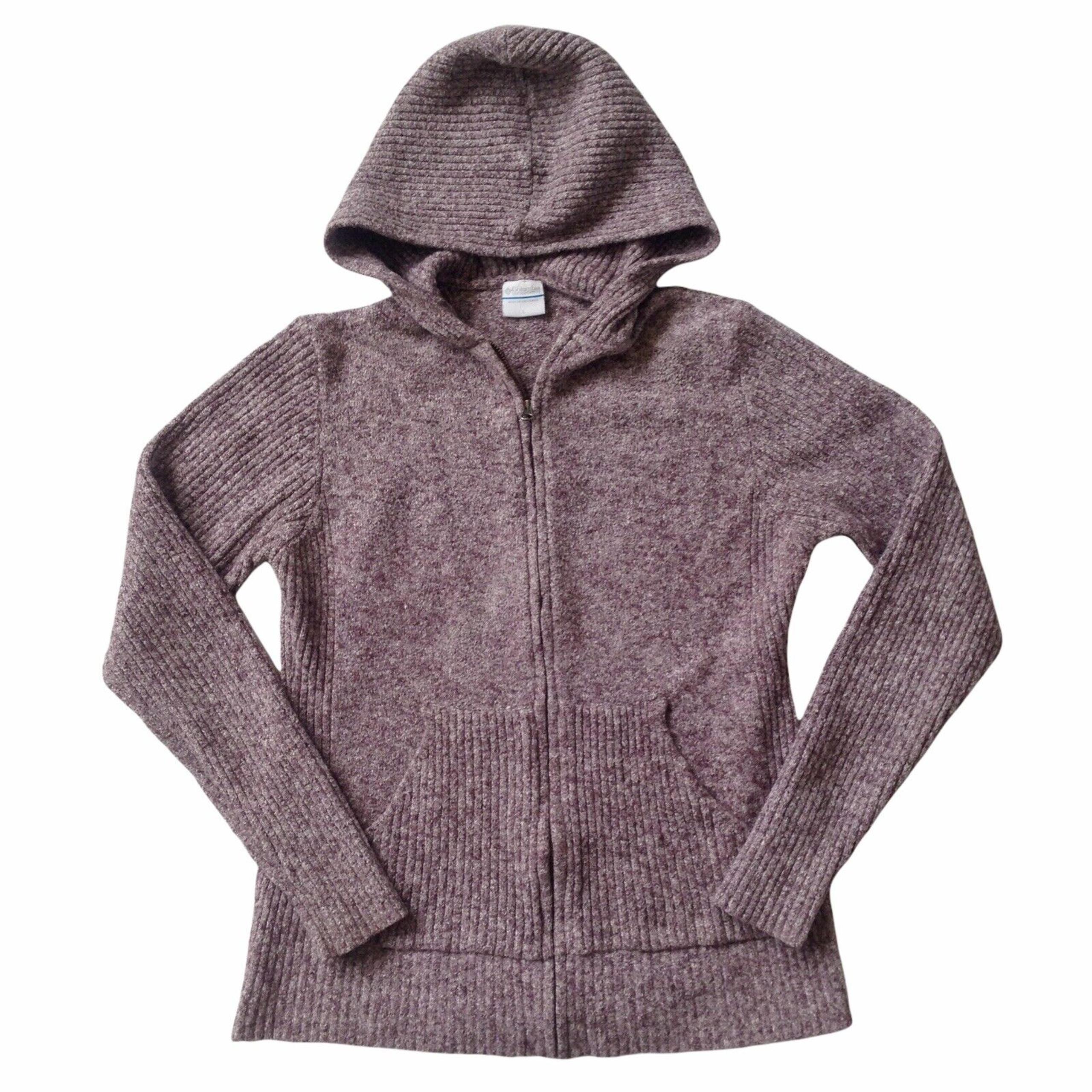 Columbia Youth Junior Knit Sweater Size L Mauve Full-Zip Stretch Hooded Pockets